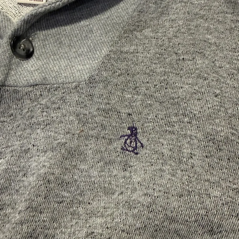 Penguin Munsingwear Shawl Neck Sweater Slim Gray Logo Embroidered Small Preppy